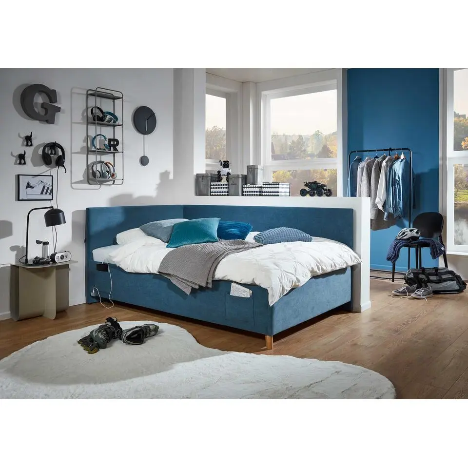 Eenpersoonsbed Cool - Met rugleuning - 90 x 200 cm - Blauw design