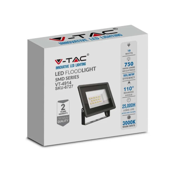 Naświetlacz halogen 4914czarny LED 10W 750lm biały zimny IP65 V-TAC