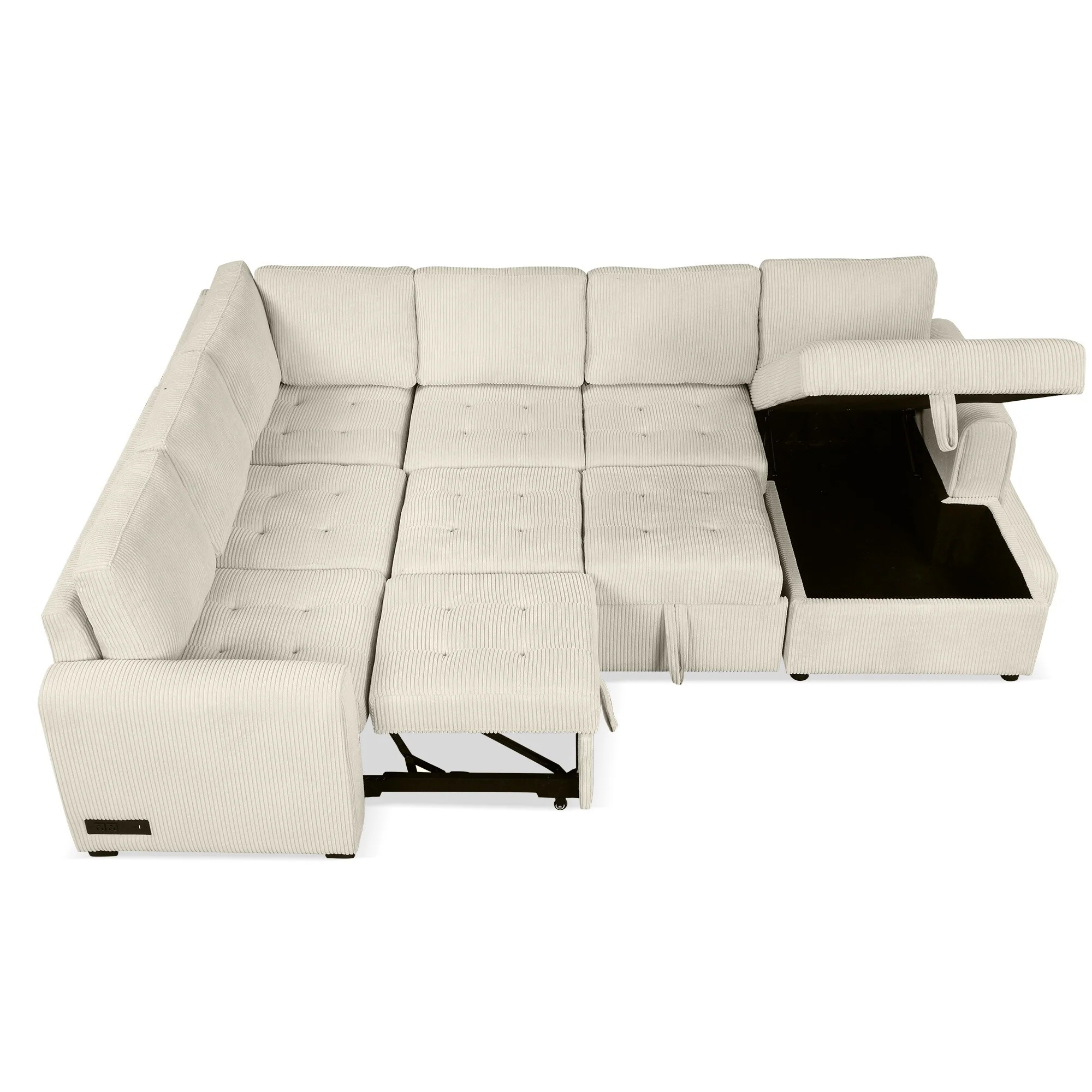 Modern U Shaped Sectional Sofa with Pull Out Bed and Storage Chaise and USB Charging Ports for Living Room or Reception Room