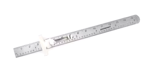 Mastercraft Flexible Stainless Steel Ruler, Easy-to-Read Etched Markings, Pocket Clip, 6-in