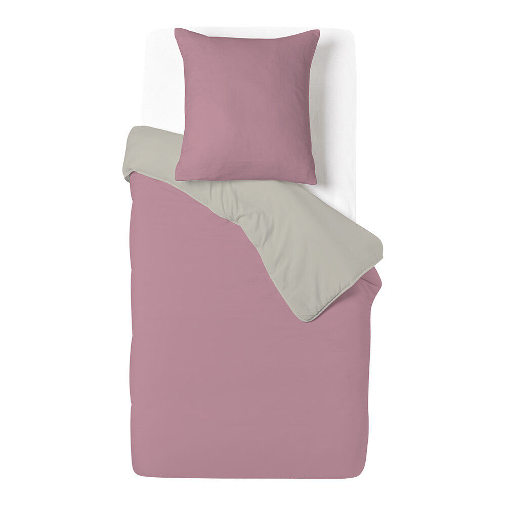 Parure de lit 1 personne 140x200cm polycoton réversible rose