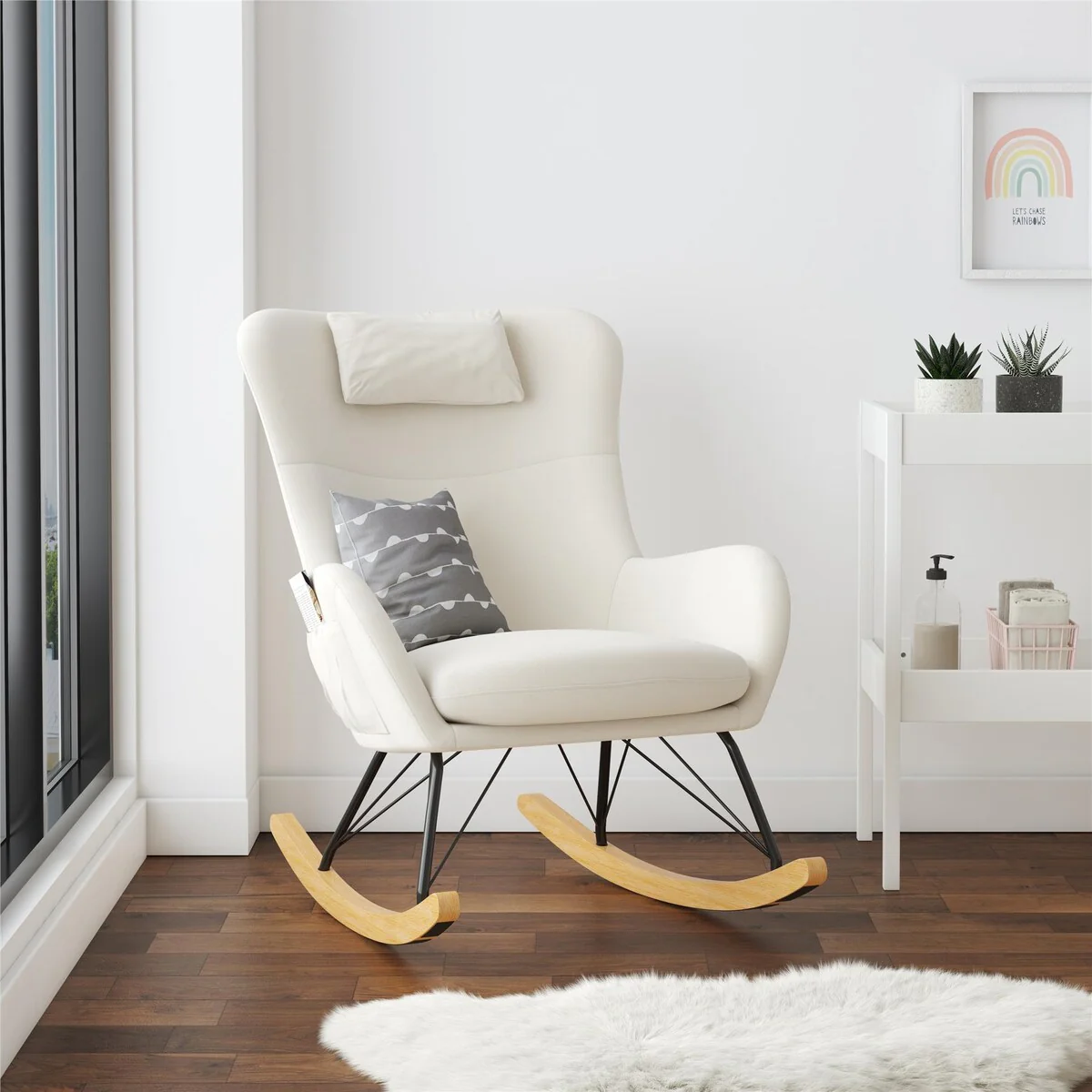 Avenue Greene Ernest Rocker Accent Chair with Storage Pockets, Beige