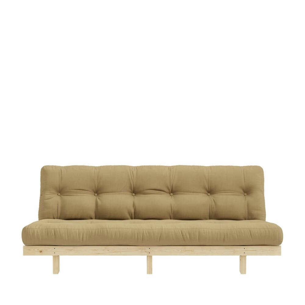 LEAN - Canapé convertible en bois naturel et tissu blé 3 places