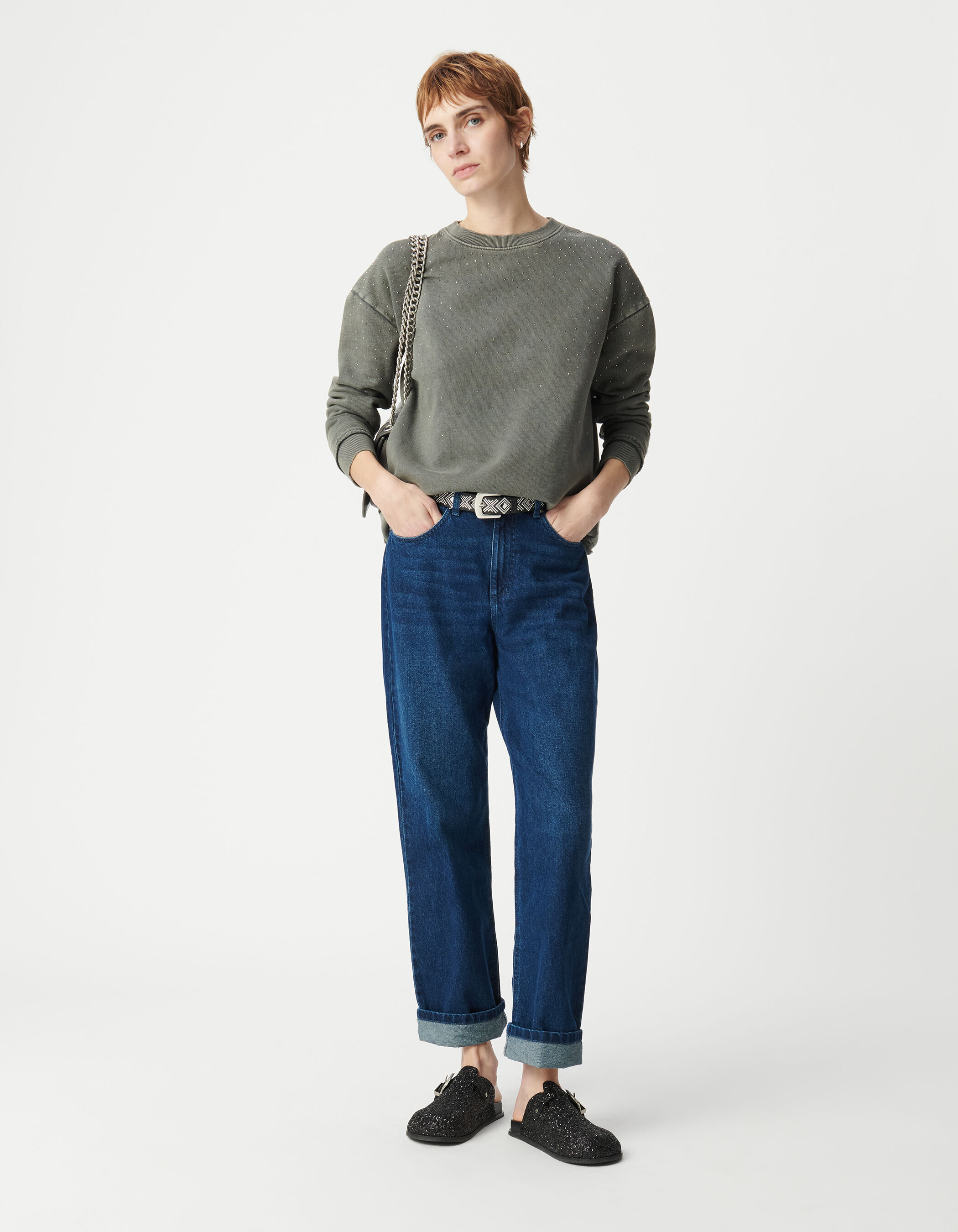 Jean boyfriend bleu cropped Femme