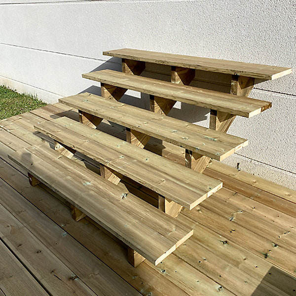 BERLIN Escalier extérieur bois 5 marches H 88cm L-160cm - sans contre marche