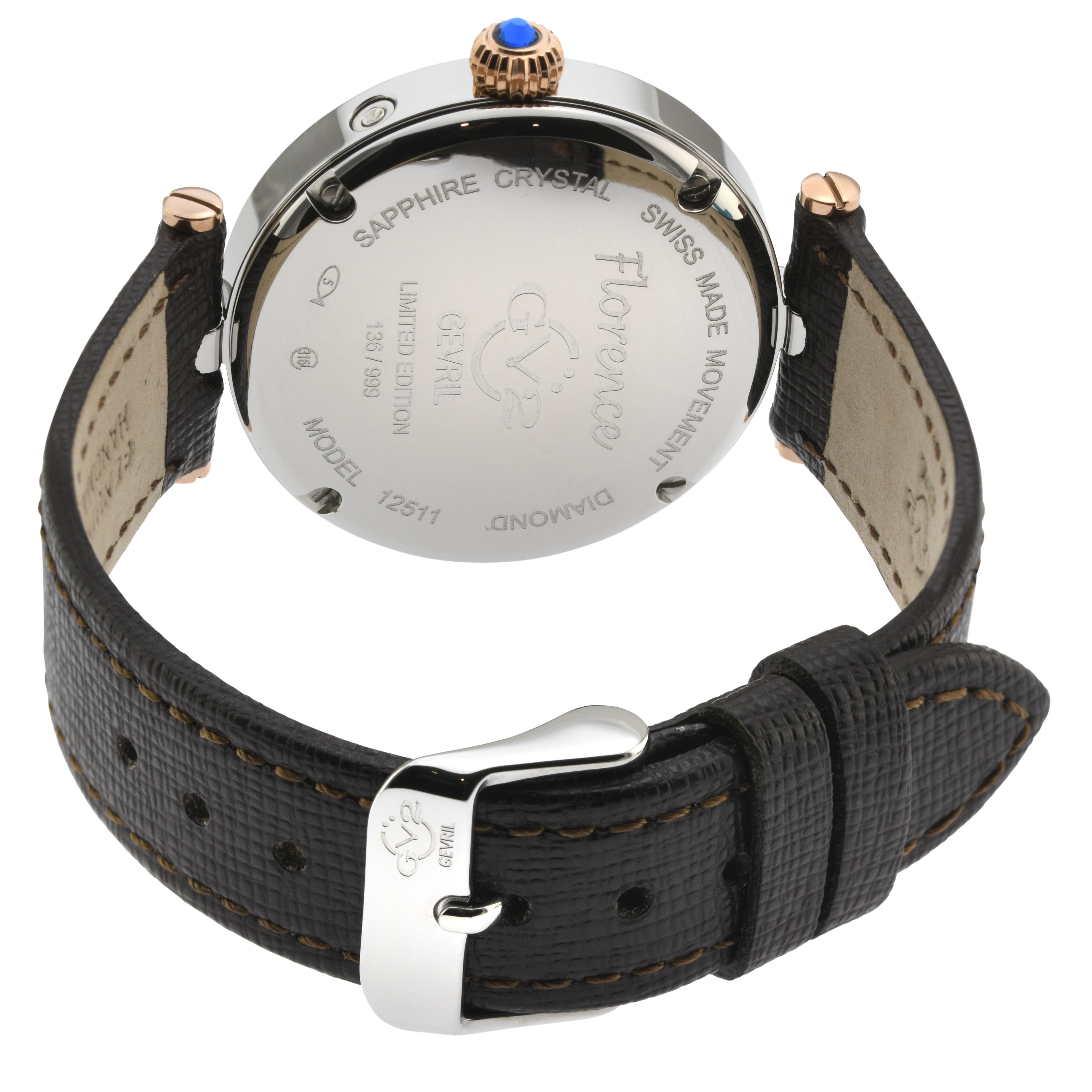 GV2 Florence, Swiss Quartz Watch, MOP Brown Dial, Handmade Italian Leather, and Sapphire Crystal
