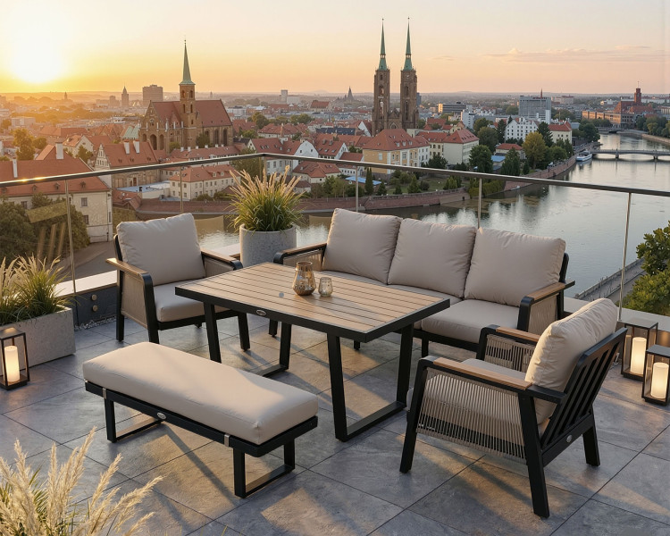 Zestaw ogrodowy z aluminium PROVENCE | Czarny | Poduszki beżowe