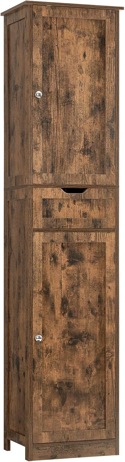 Iwell 67 Tall Storage Cabinet, Bathroom Cabinet with Drawer & Adjustable Shelves, Narrow Storage Cabinet, Floor Cabinet for Living Room, Home Office, Rustic Brown