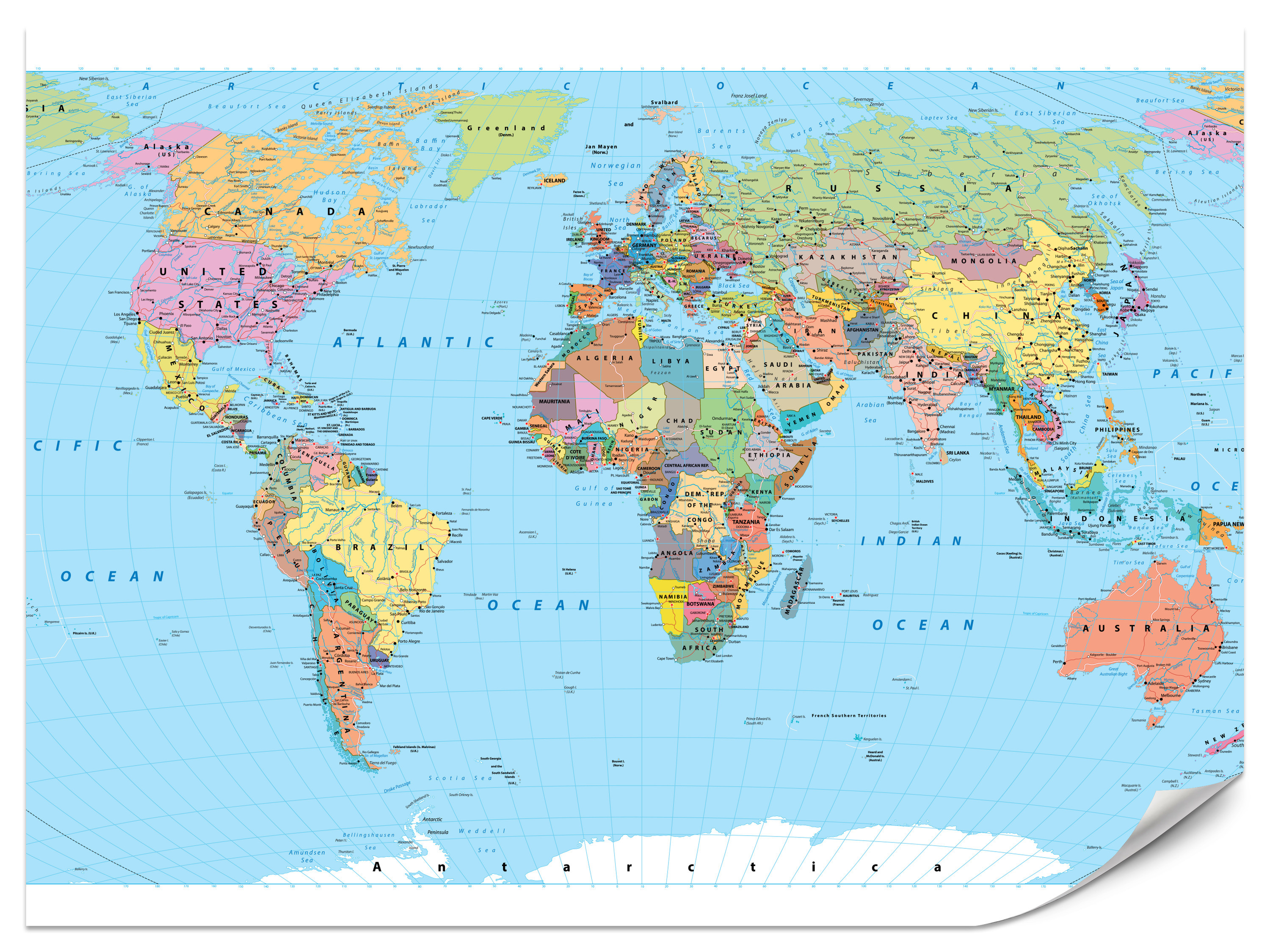 Fototapeta Polityczna mapa świata po angielsku 100x70cm