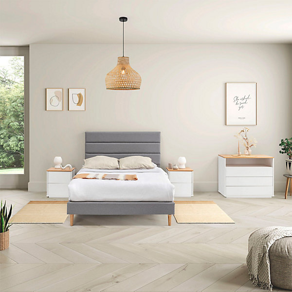 Cadre de lit plateforme Aroma capitonné 30 cm, 150x190 cm, Gris clair