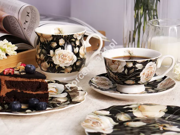 Filiżanka ze spodkiem 250 ml Duo - English Roses Black 15.ENG-B.FS25