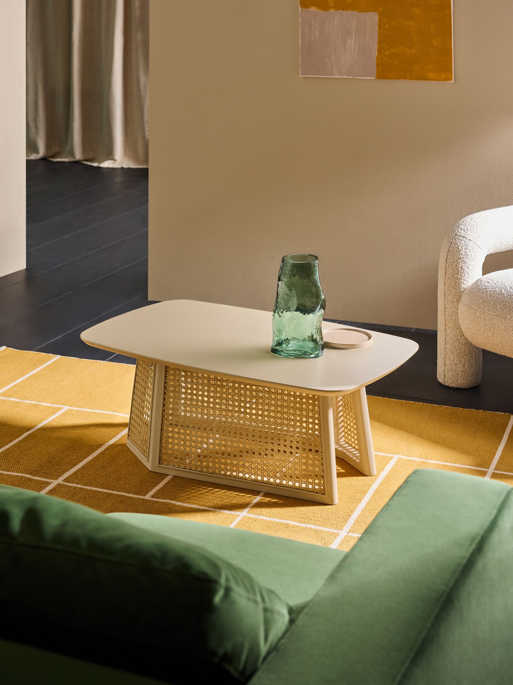 Luca Cane Coffee Table in Ecru White