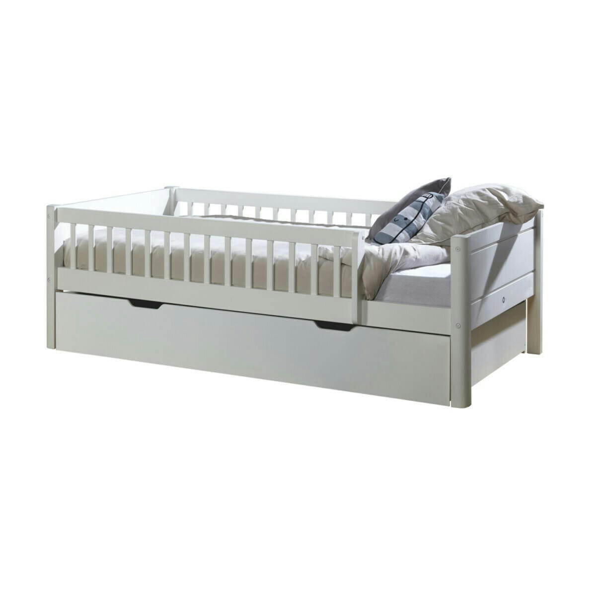 VICTORIA - Lit enfant avec barrières et tiroir 90x190 cm bois massif blanc