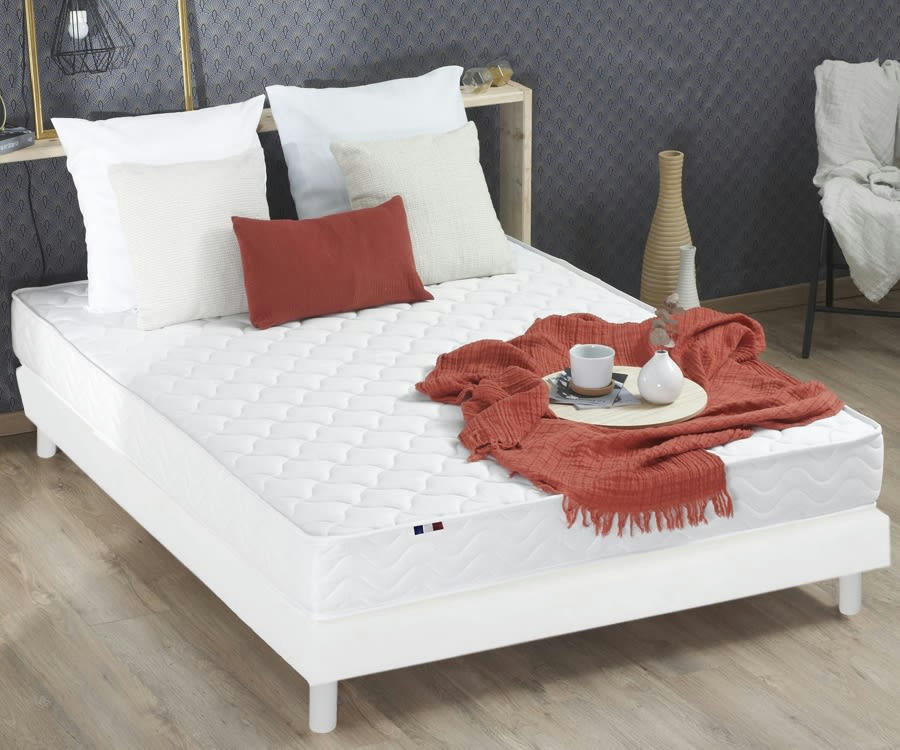 ENSEMBLE KIT INITIAL - Ensemble Matelas accueil Latex+ Sommier en Kit Blanc 160x200