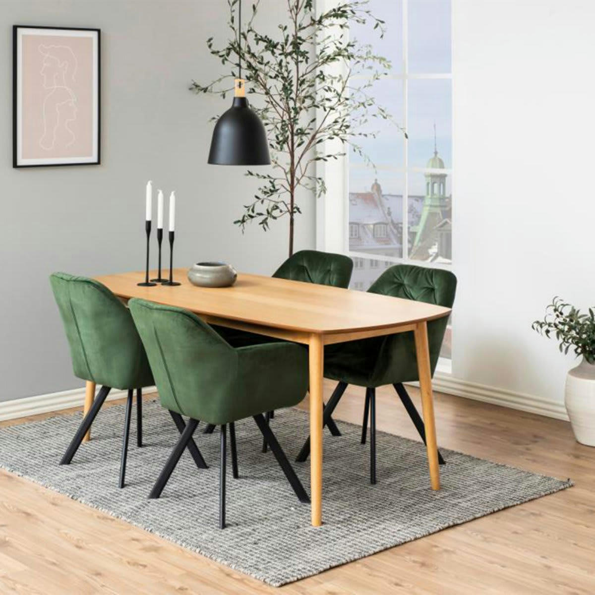 LOLETTE - Chaise moderne en velours matelassé vert