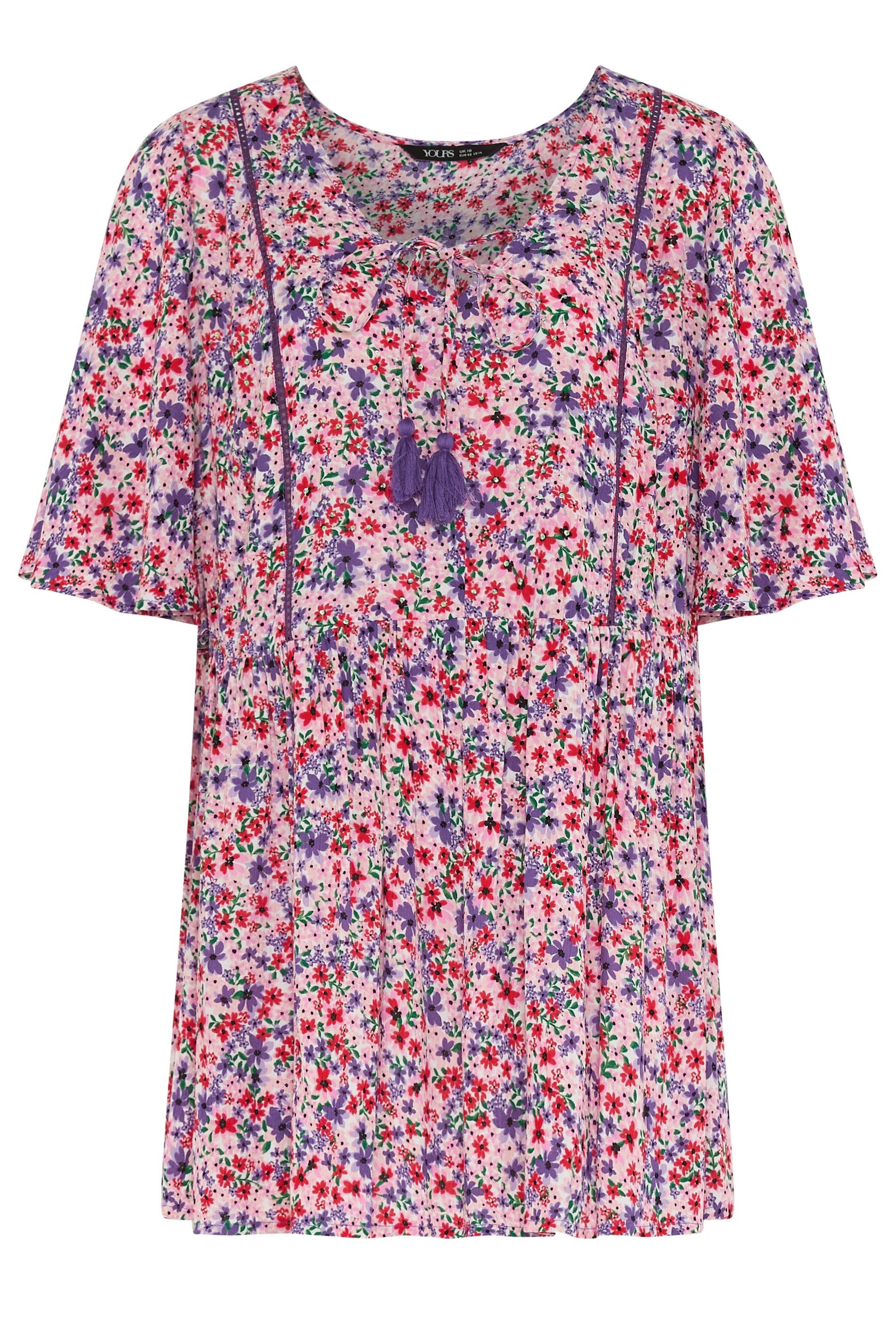 Yours Ditsy Tie Neck Top