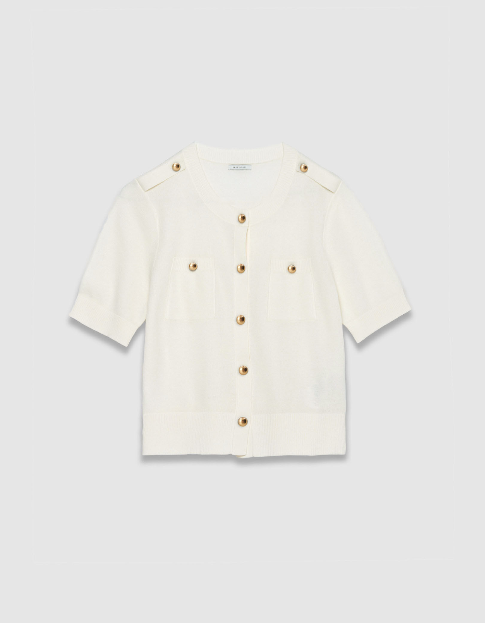 Cardigan manches courtes blanc tricot deux poches Femme