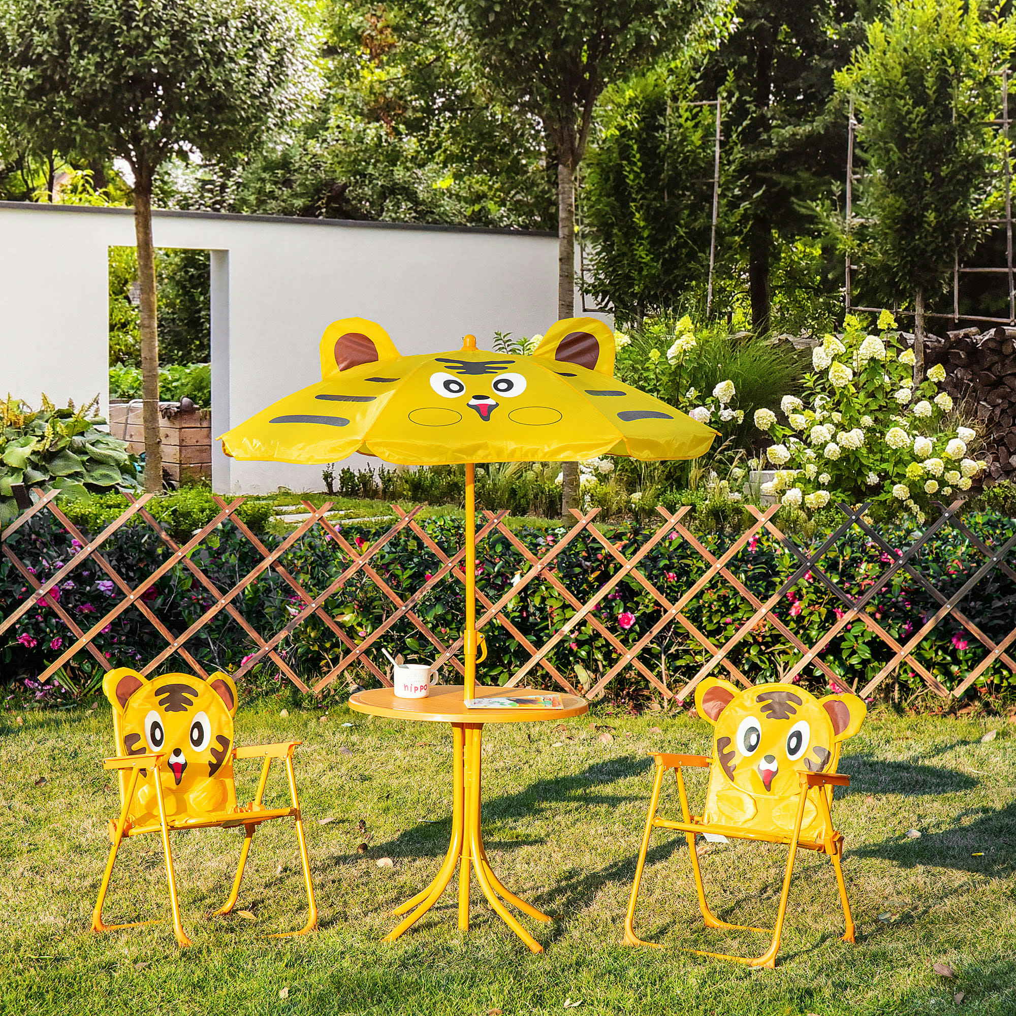 - Ensemble salon de jardin enfant 4 pièces design tigre jaune