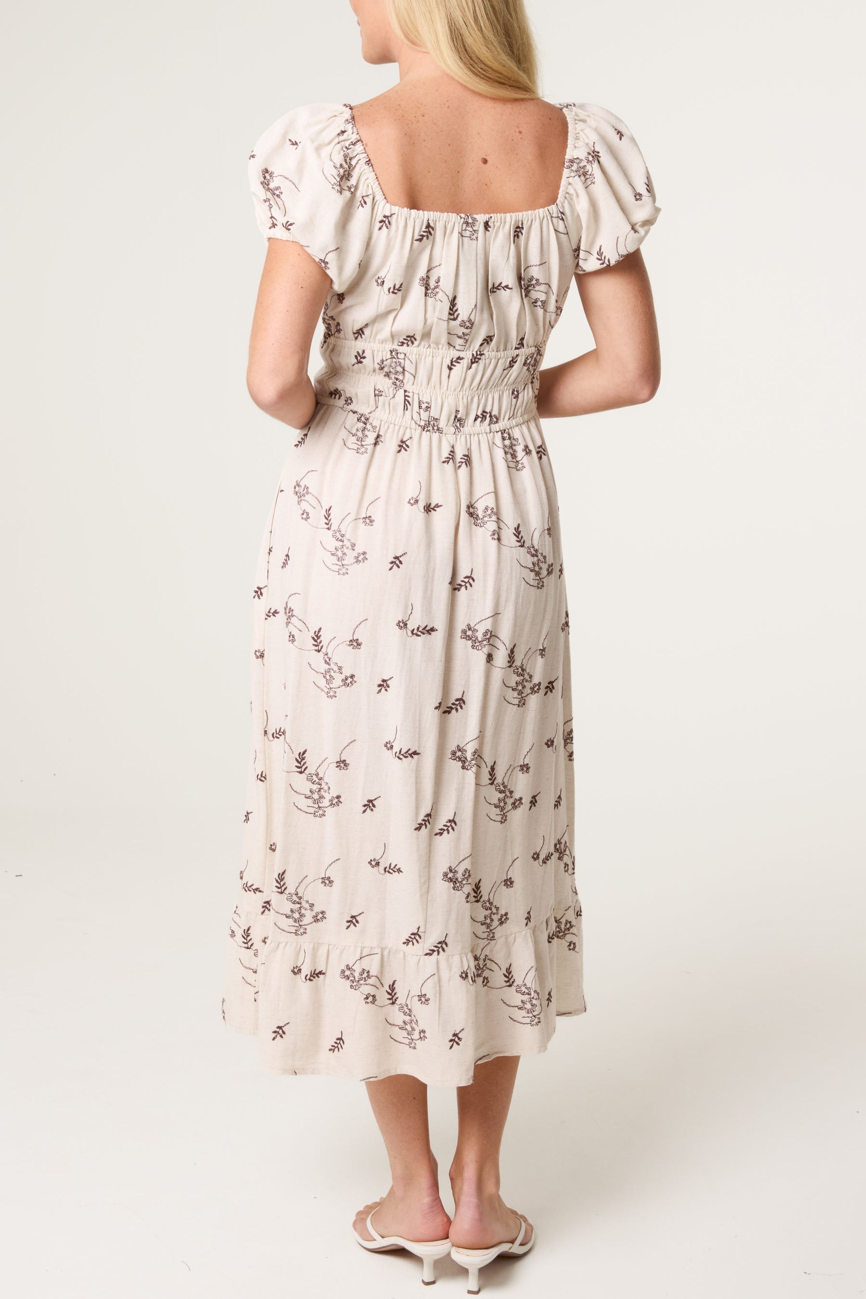 Blue Vanilla Stone Embroidery Milkmaid Midi Dress