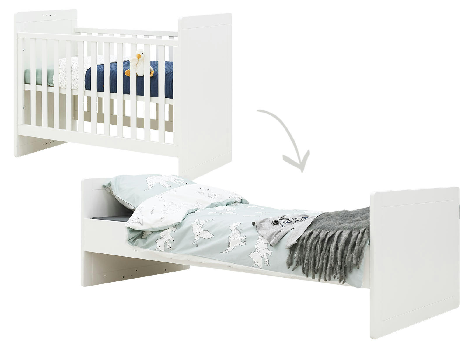 SQUARE - Lit transformable 60x120/90x200 en MDF blanc