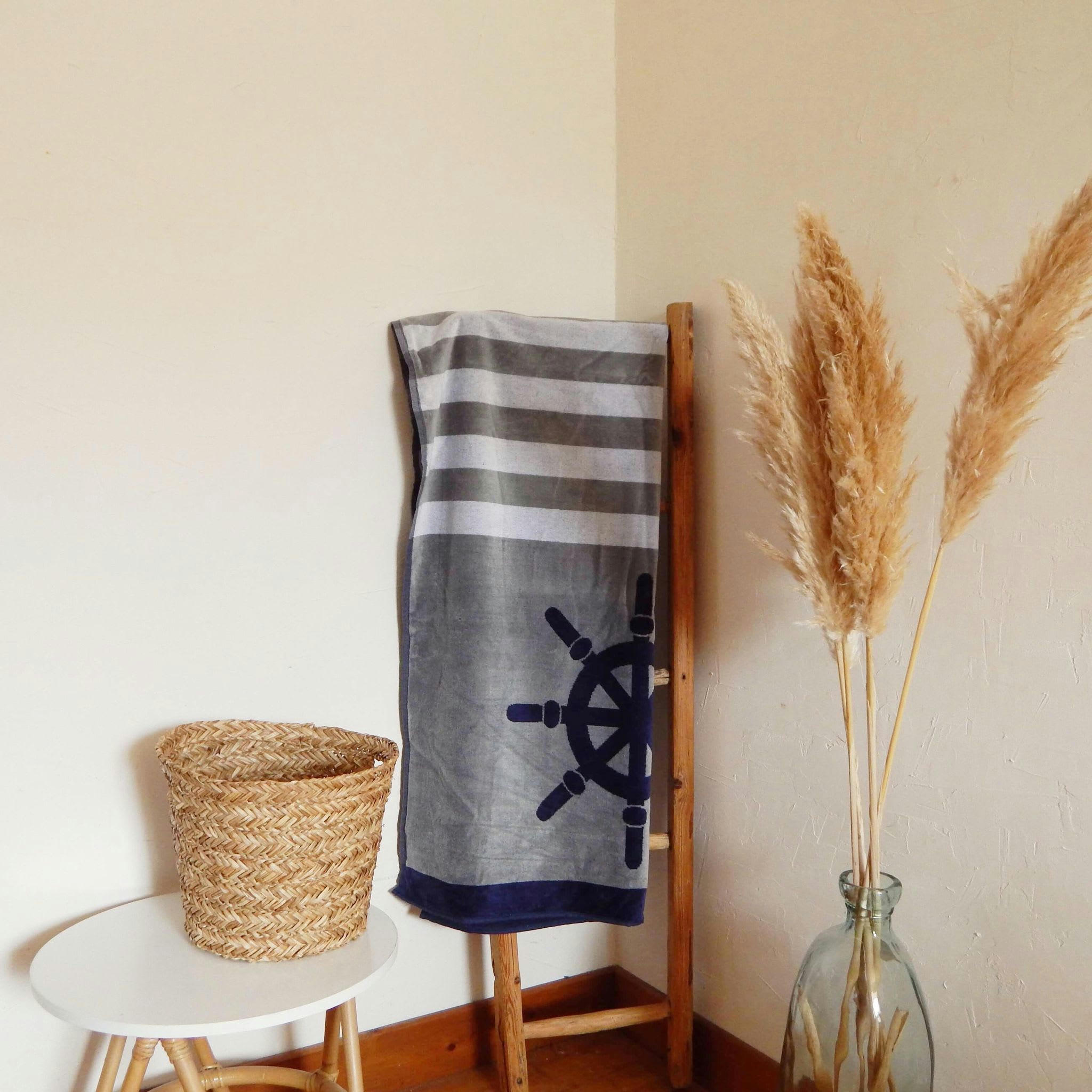 PLAGE - Serviette de plage éponge velours gris salthouse 86 x 160