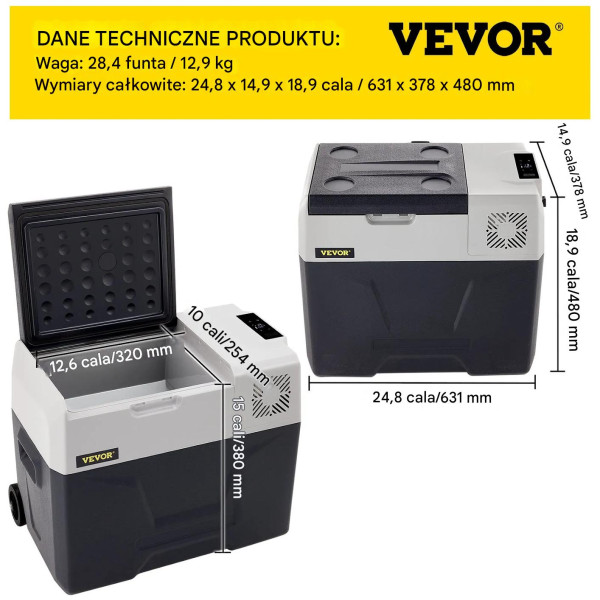 Lodówka samochodowa 40L kompresorowa -20 do 20°C 12/24V   230V Bluetooth