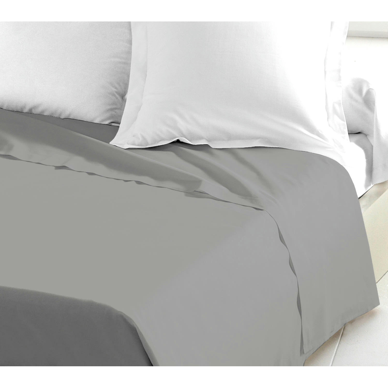5 - Draps de lit en coton gris 240x300