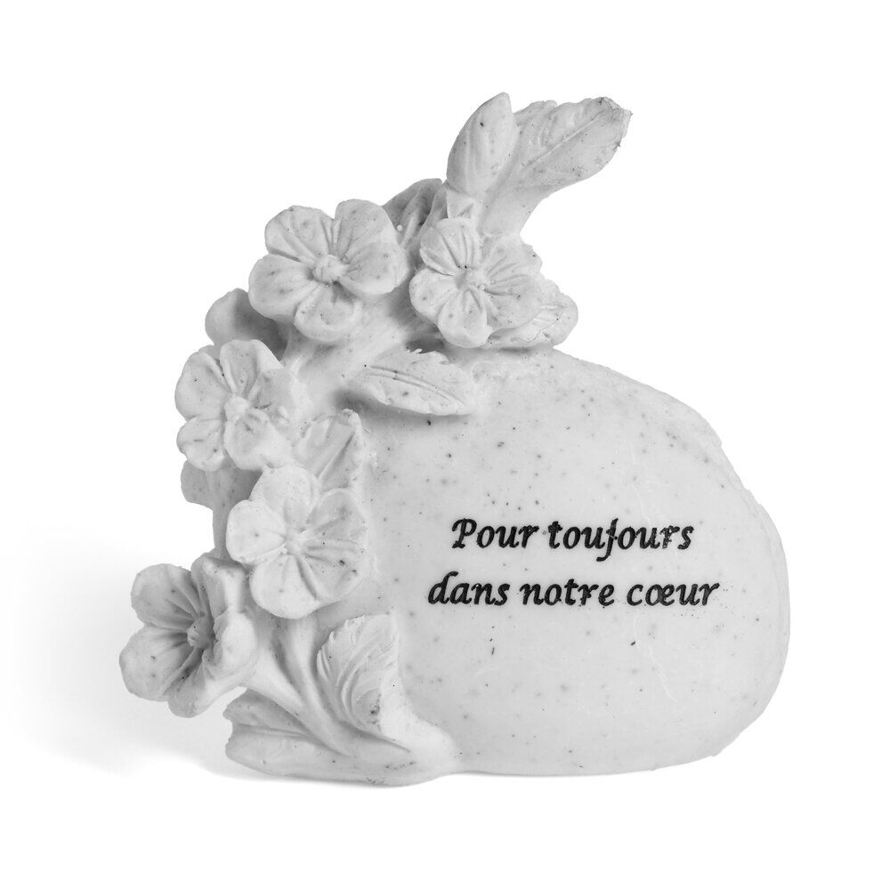 Pierre décor funéraire polyrésine "Pour toujours dans notre coeur" H9,5cm