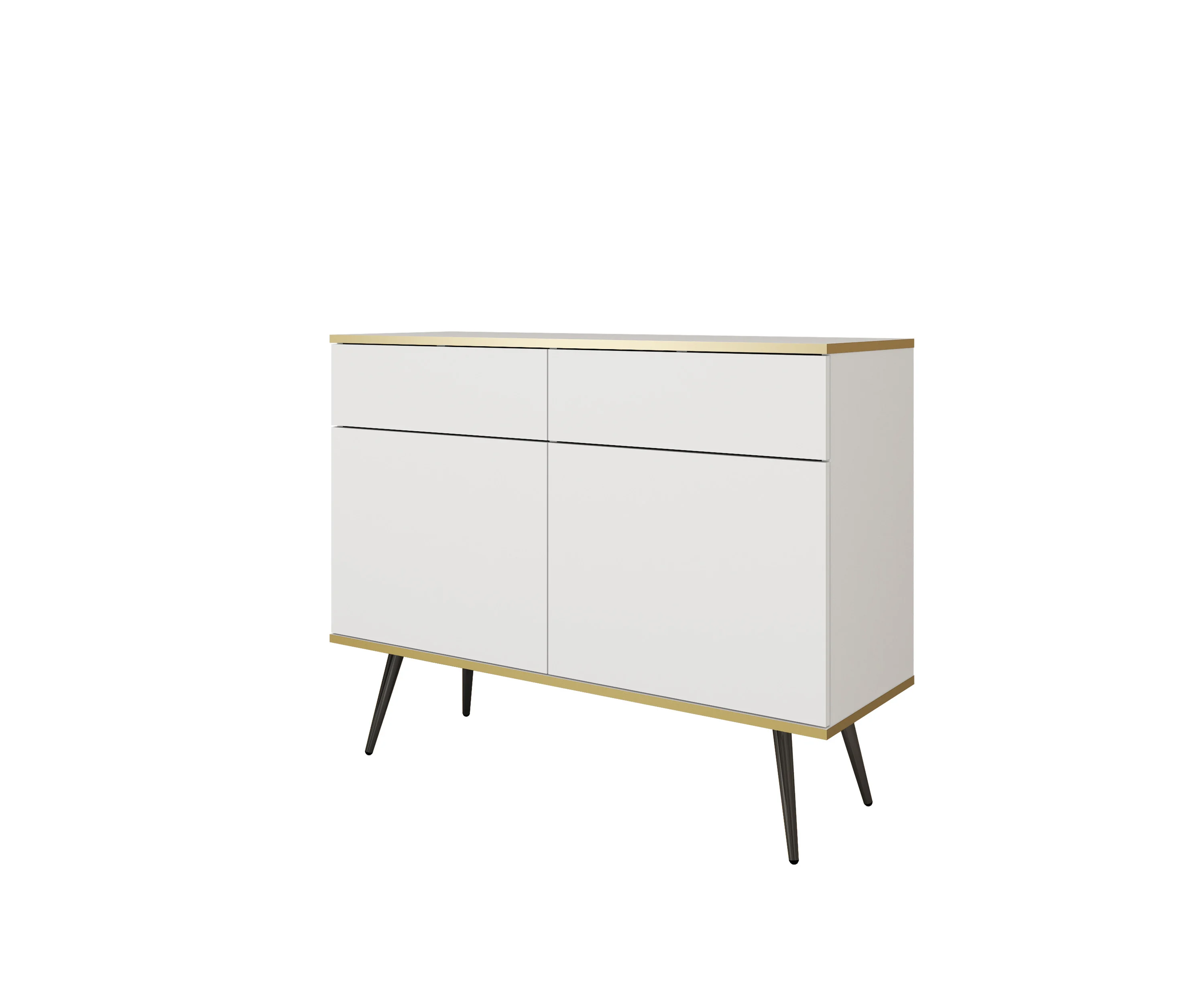 Komoda z szufladami ORINO 107cm biały ze złotymi detalami/czarne nóżki