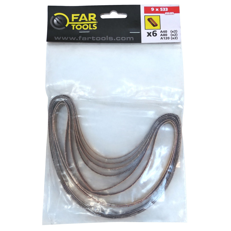 Set de bandes abrasives 533 x 9 mm 6 pièces FAR TOOLS
