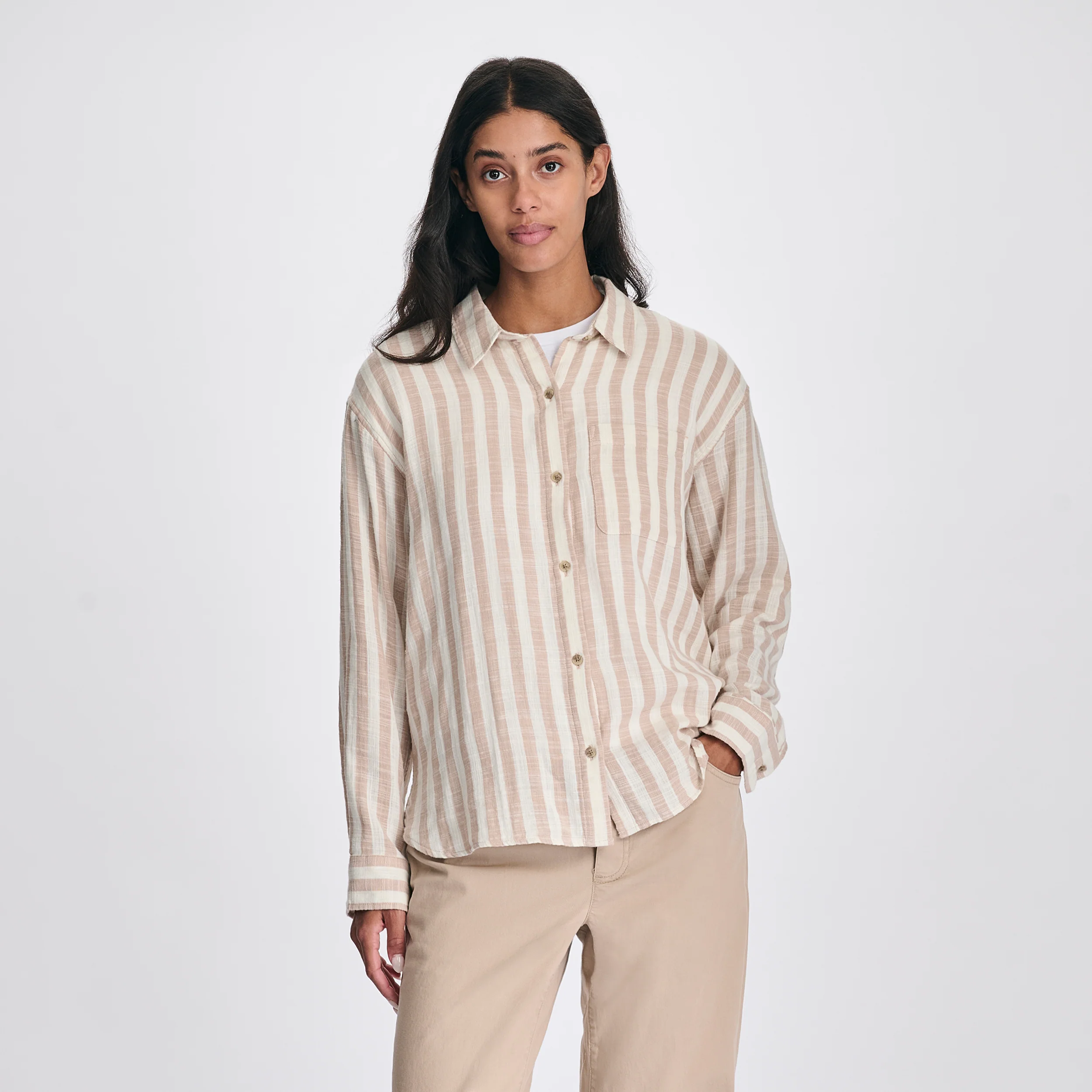 Women's Woven Stripe Cotton Long Sleeve Shirt