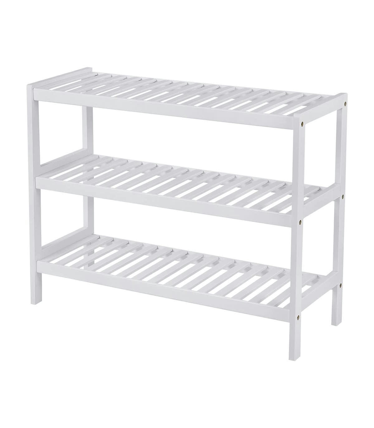 - Étagère à Chaussures 3 Niveaux en Bambou Blanc - L70 cm
