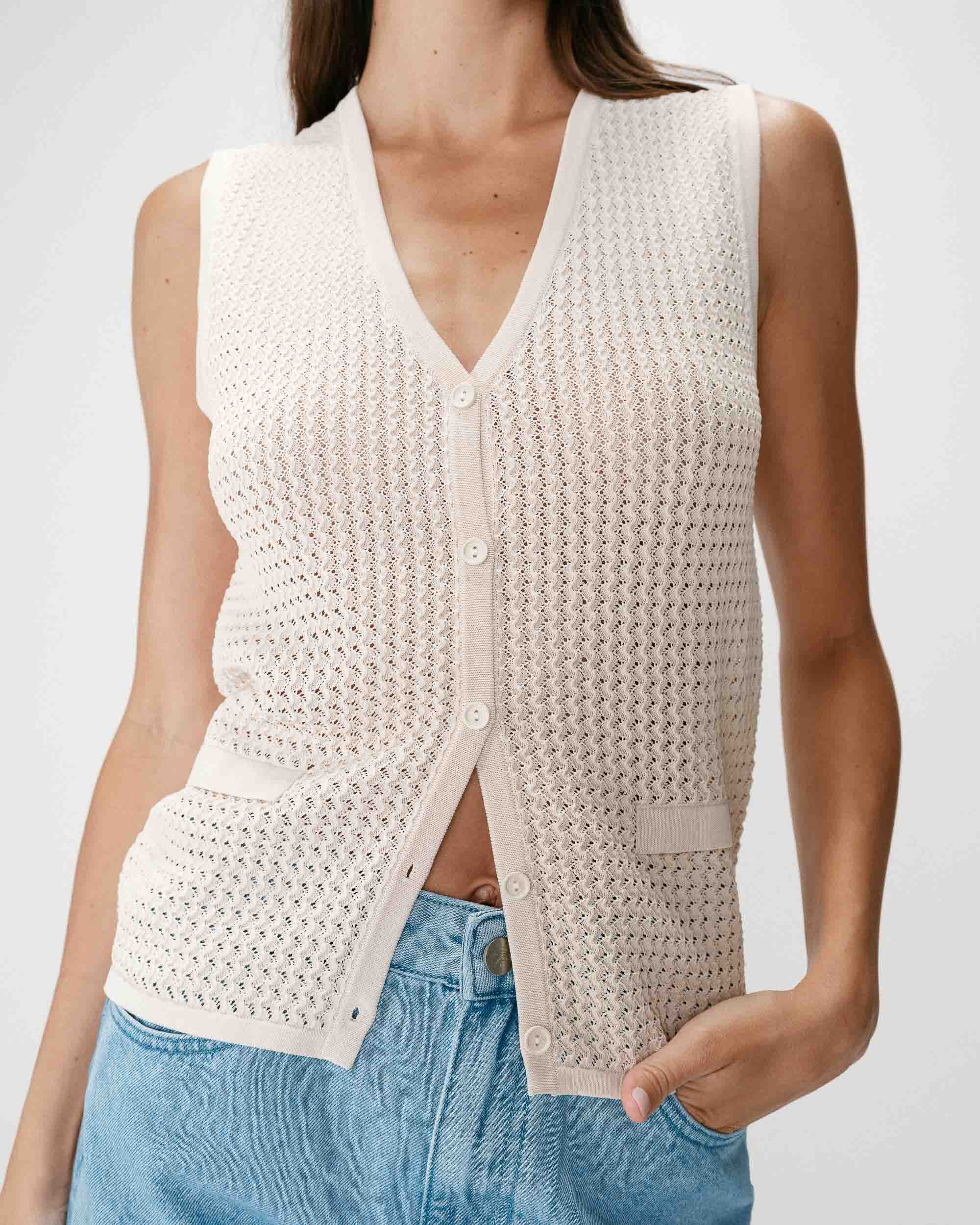 Cardigan en maille sans manches beige Wayne