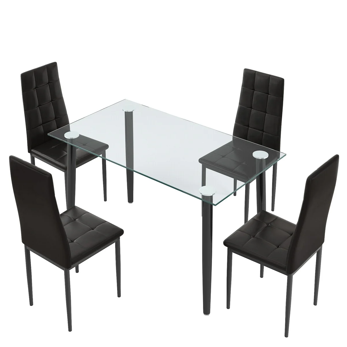 5-Piece Dining Table Set, Tempered Glass Top Table&PU Leather Chairs
