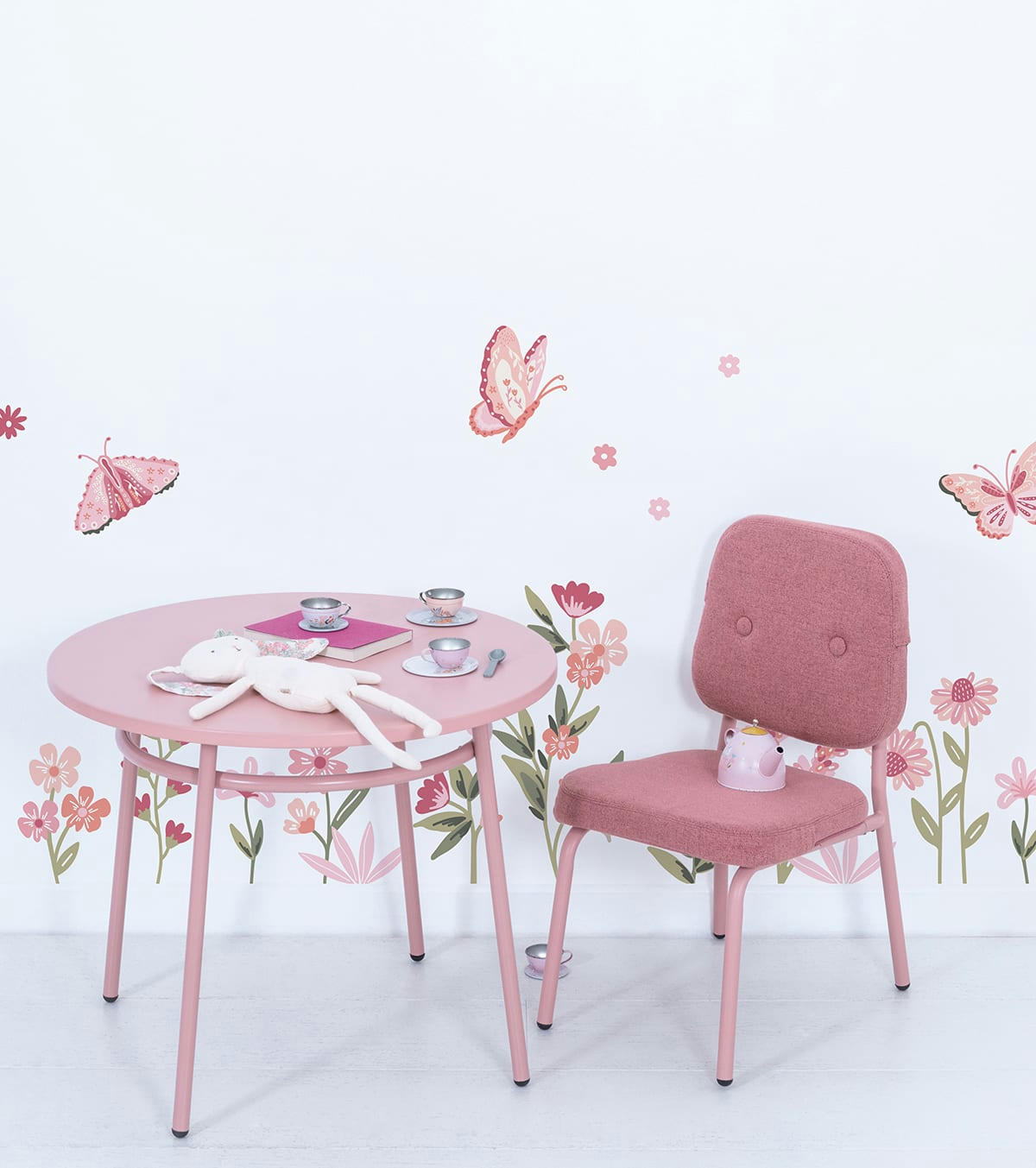 MAGENTA - Stickers muraux jardin fleurs et papillons en vinyle mat rose