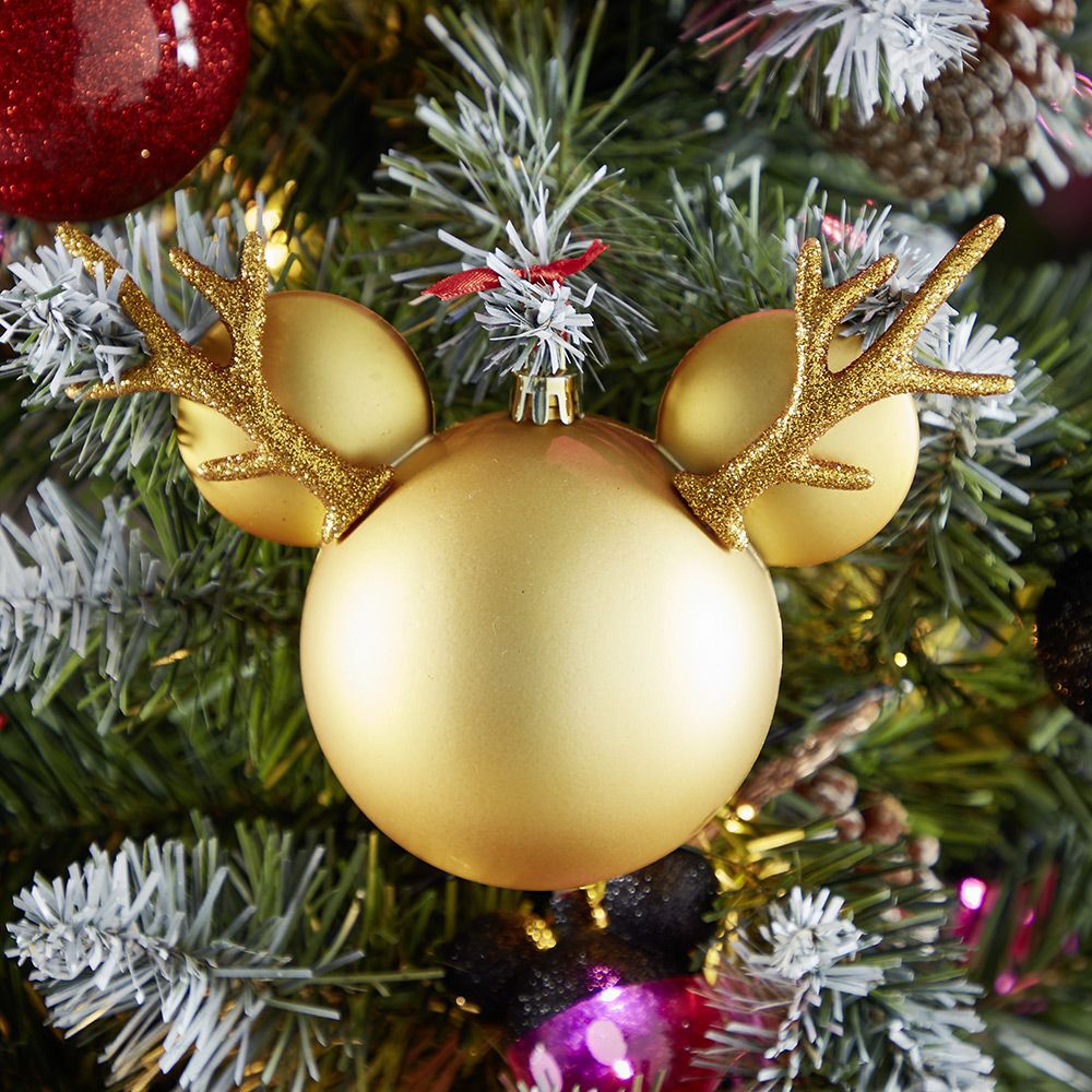 Boule de No&euml;l Disney tête de Mickey en 3D dorée H15,5cm