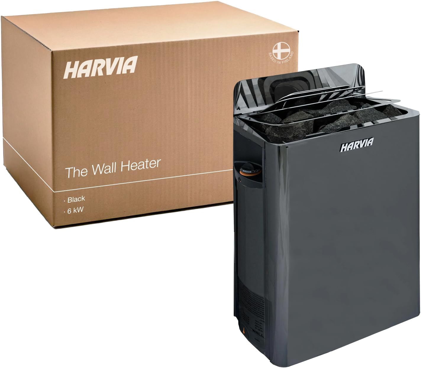 Harvia The Wall Electric Sauna Heater, Powerful 240V Sauna Stove for Medium Sized Rooms, Illuminated Operating Panel, Electric Heater for Dry Sauna Room, Includes Stones (6kW - Black)