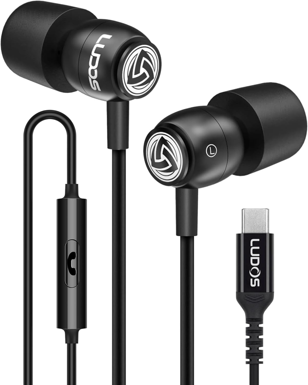 LUDOS Clamor USB C Headphones for iPhone 17 16 15 Pro Max Plus Air iPad Pro, 5 Years Warranty, USB-C Earbuds for Samsung Galaxy S26 S25 S24 S23 Ultra S22 S21 FE S20 A55 A54 A53, USB Type C Earphones