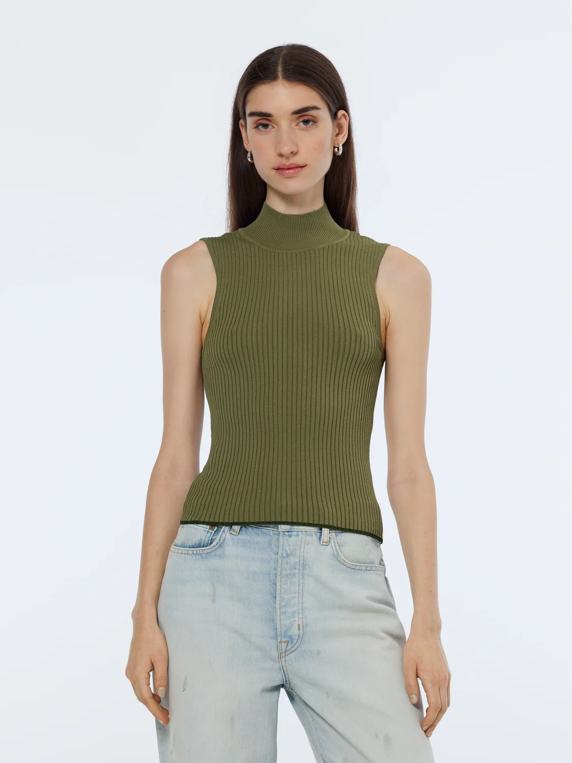 Ribbed Knit Turtleneck Tank
