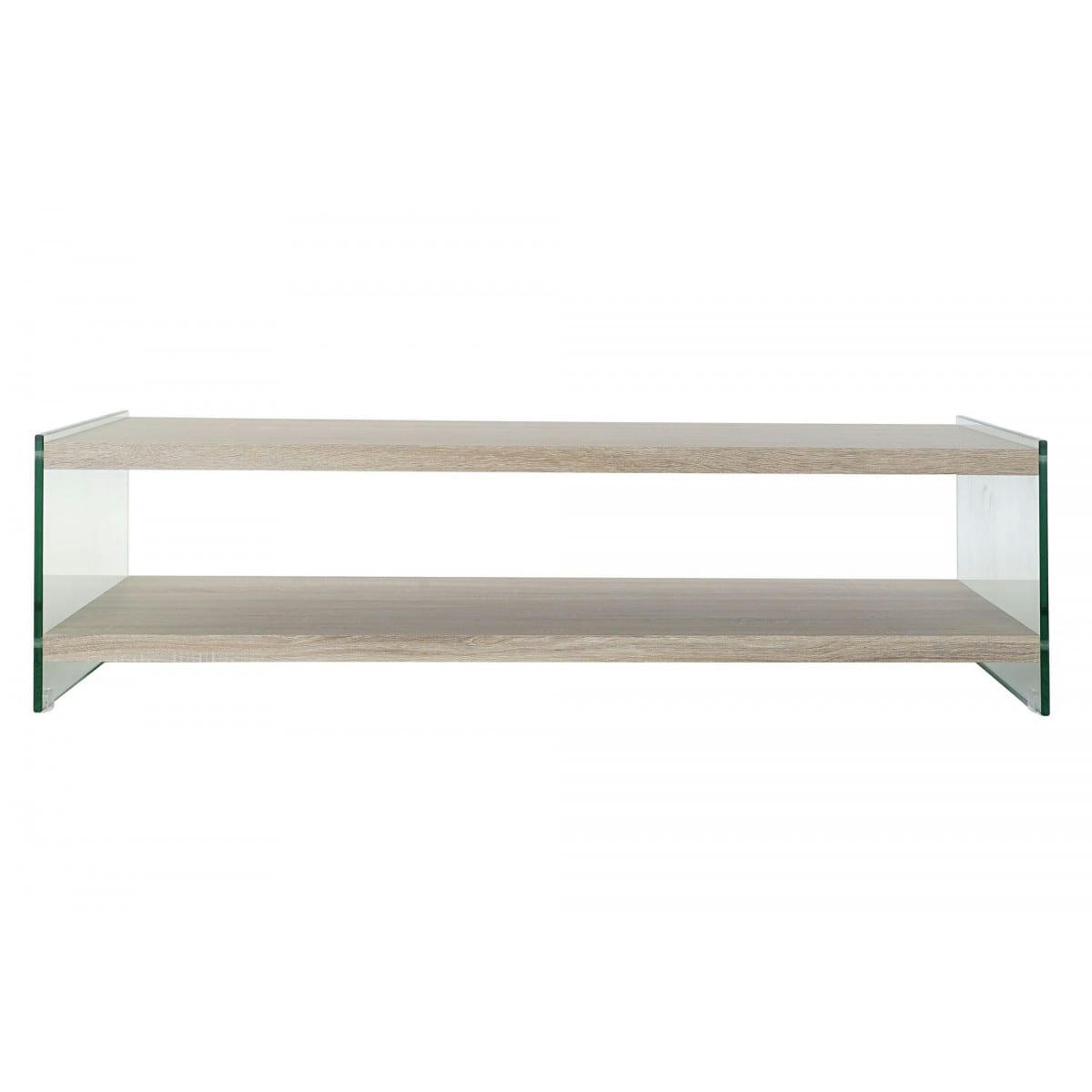 MODERNE - Table basse moderne bois MDF et verre trempé 130x65x35,5cm