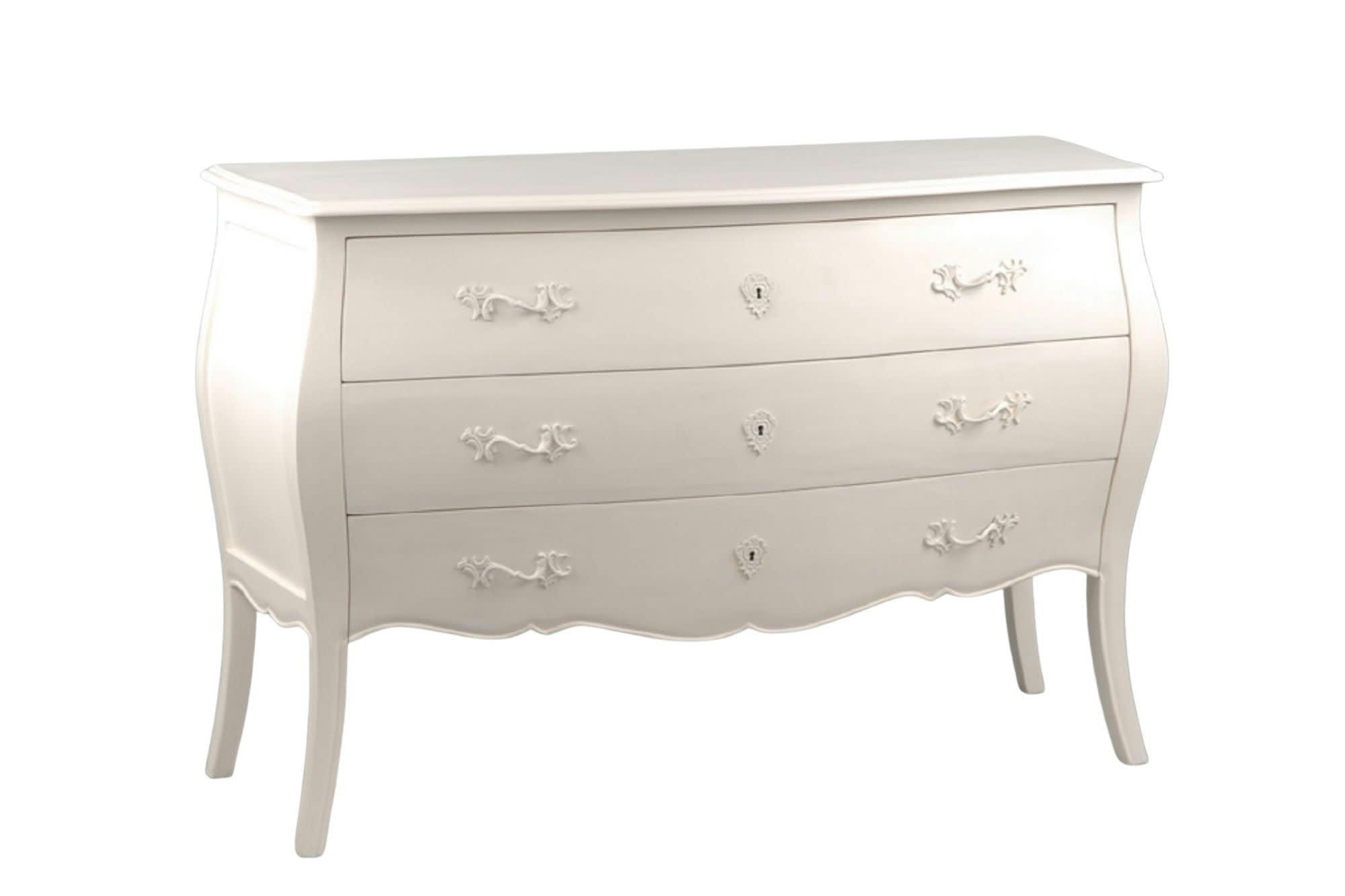 MURIANE - Commode en bois baroque blanche 3 tiroirs