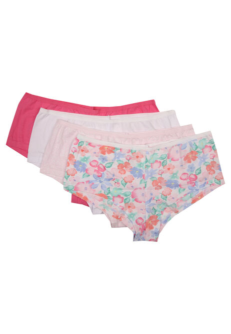 Womens 4pk Pink Floral & Spot Shorts Briefs