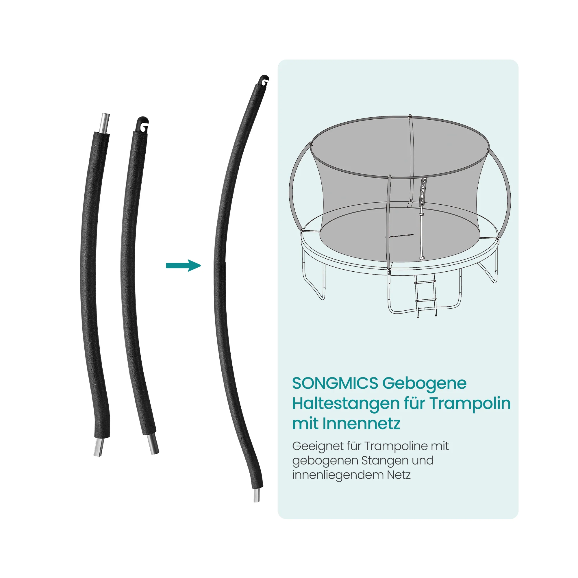 Kit de barres de maintien courbées (1* supérieure + 1* inférieure) pour trampoline avec filet intérieur