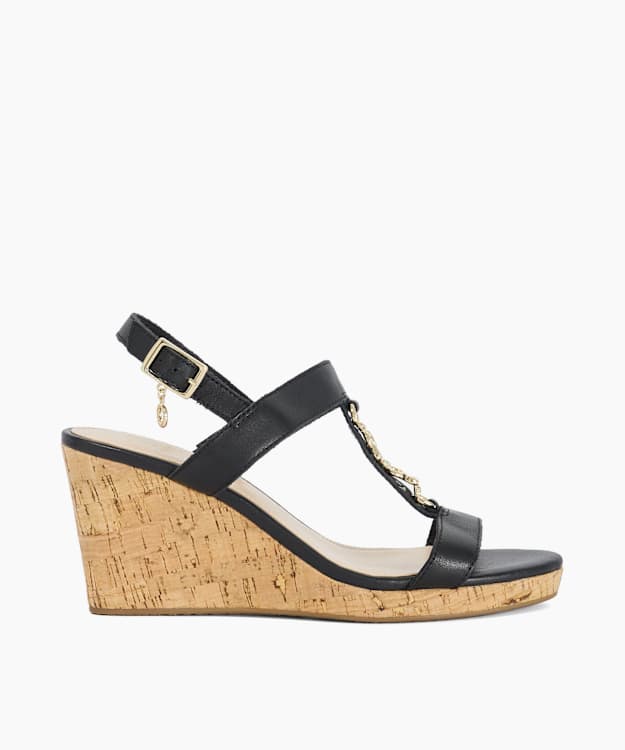 Kasslie Black - T-Bar Cork Wedge