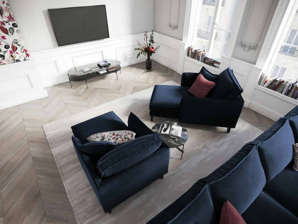 PROVENCE - Méridienne 1 place en velours bleu foncé