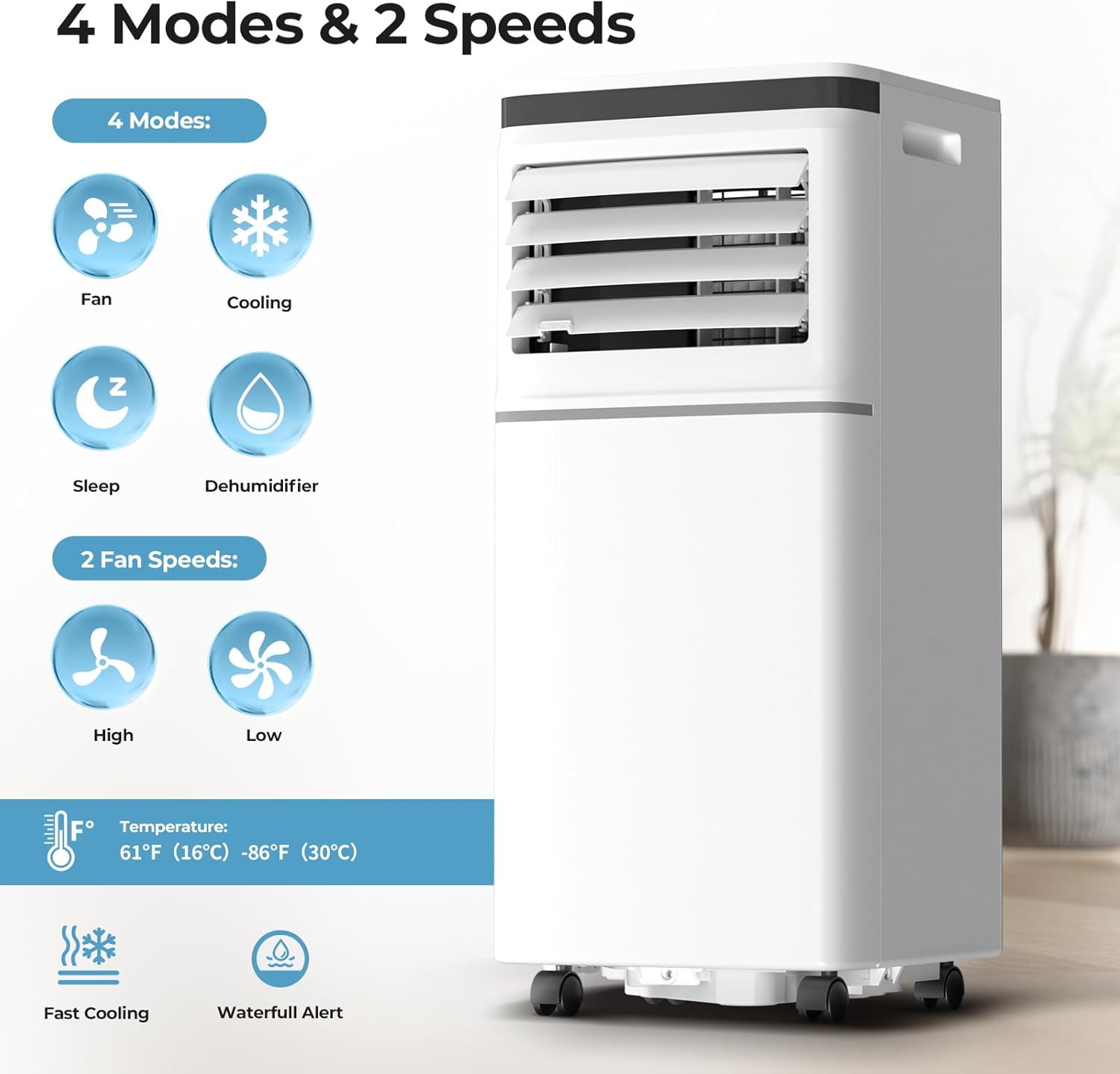 Antarctic Star 8000BTU Portable Air Conditioner 3-in-1 with 24H Timer，Sleep Mode, Dehumidifier, 2 Fan Speeds, Fast Cooling AC Unit with Remote, Digital Display for Home/Office