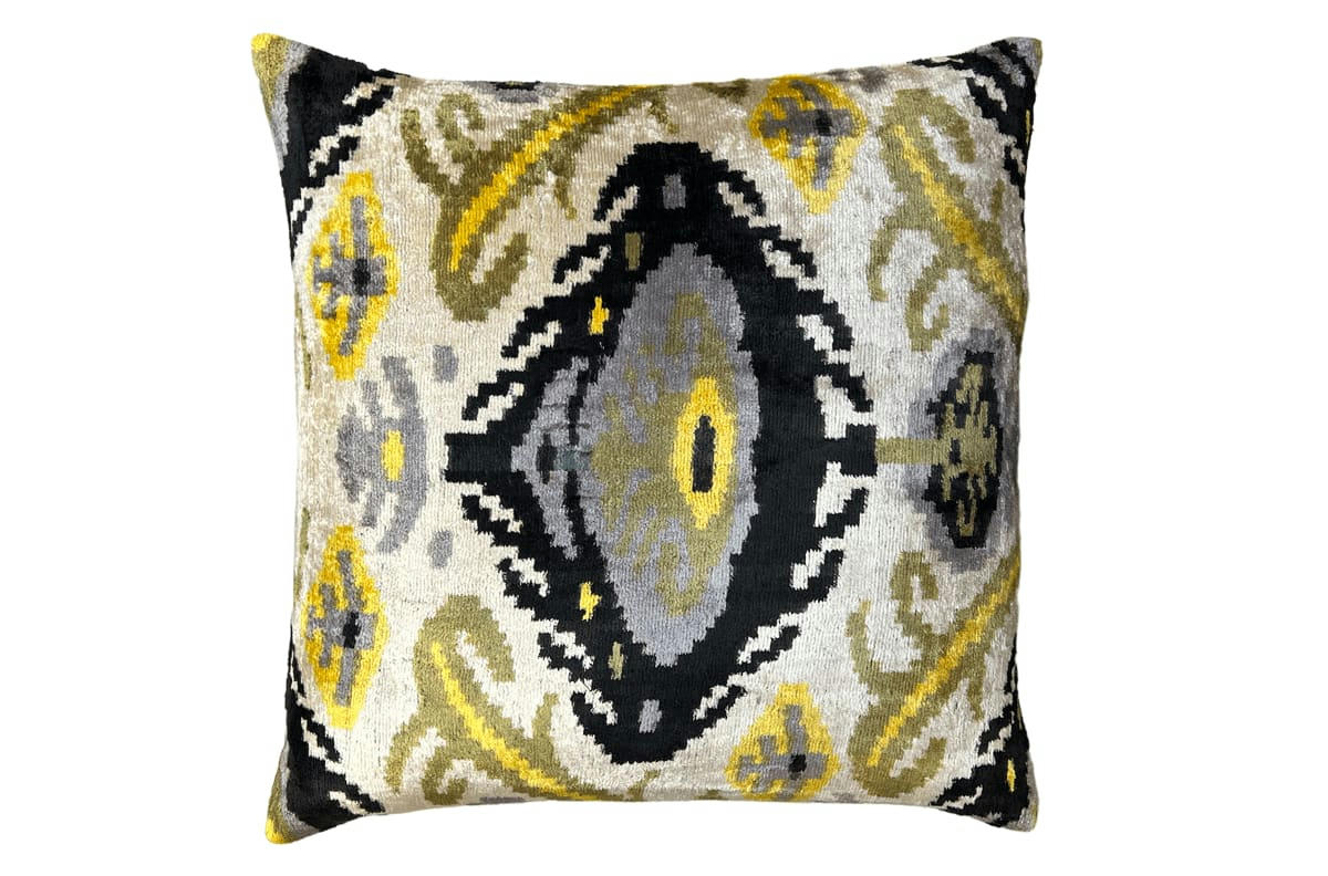 - Housse de coussin velours soie ikat  50x50 multicouleur
