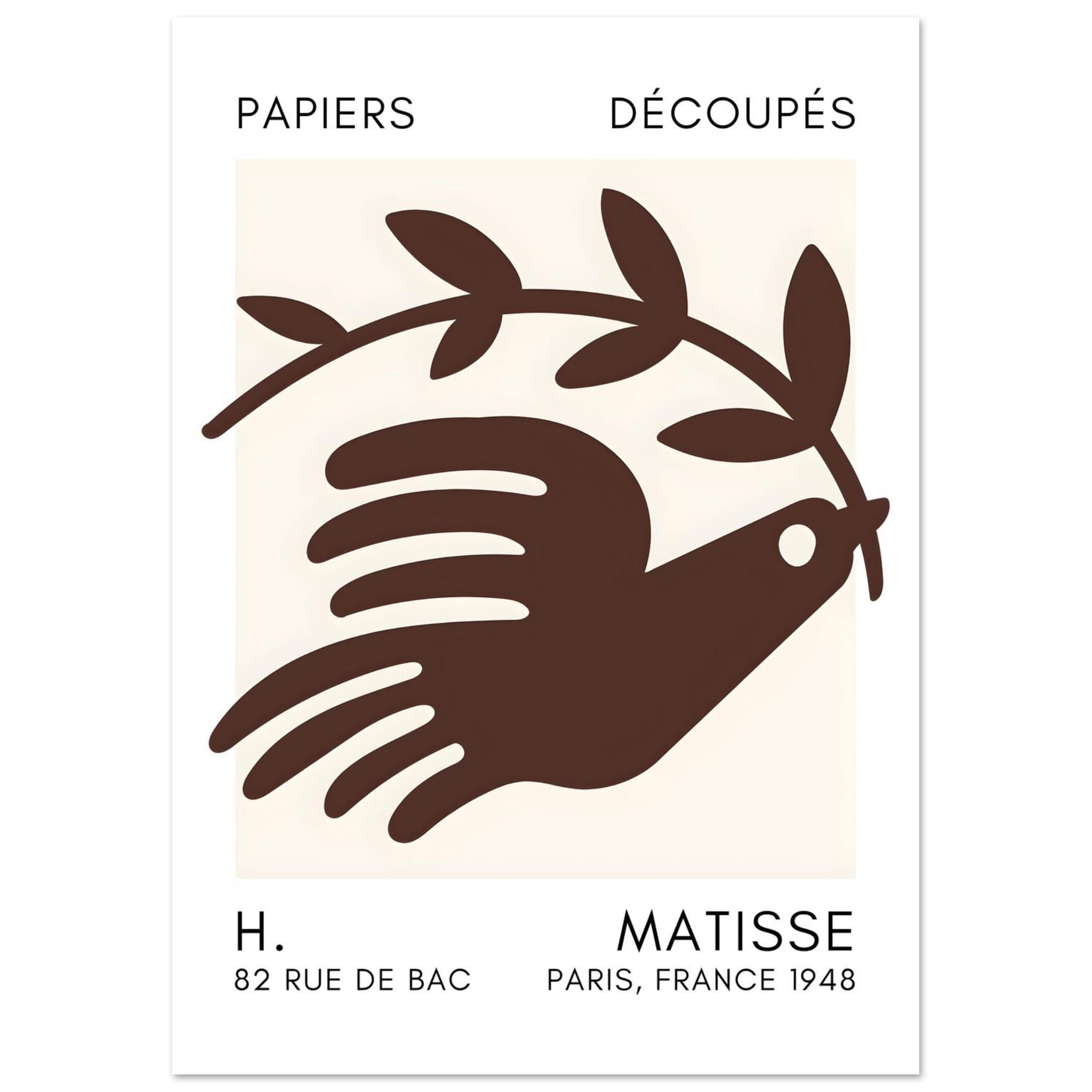 Artfulprints Poster Matisse – Peace dove brown  - A4 21x29.7 cm - Bruin