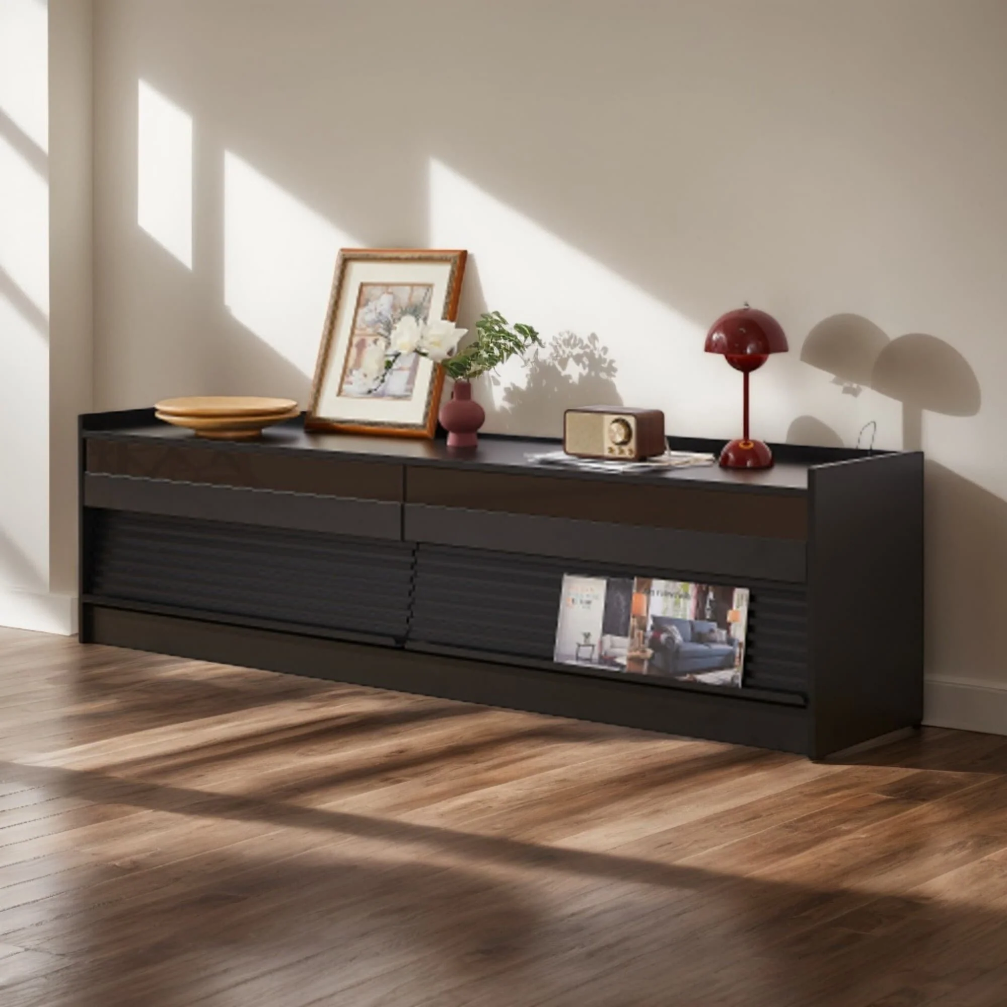 Sleek Modern TV Stand with LED Light Strip and Built-in Charging Ports by Harper&Bright Designs