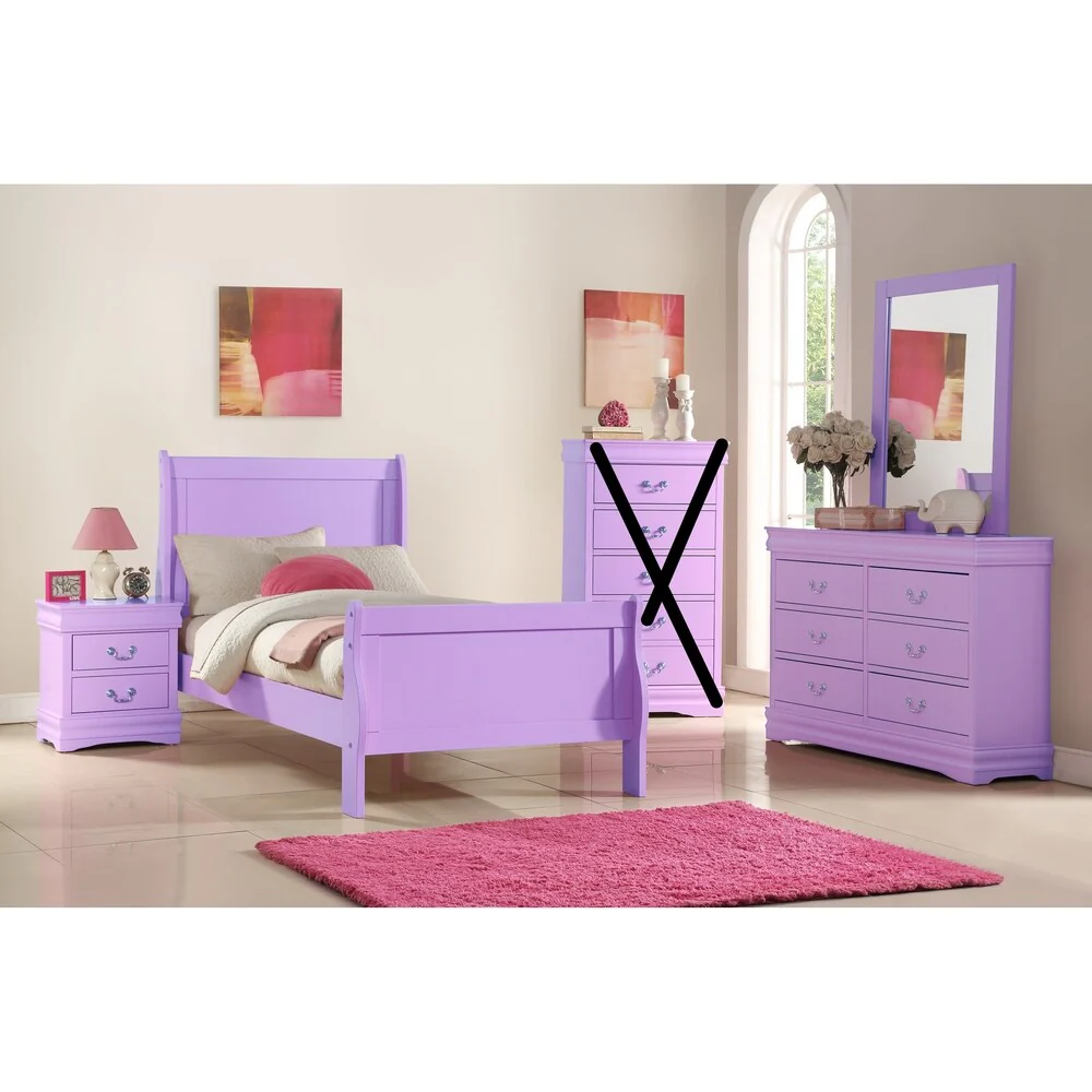 Classic Louis Philippe Styling Lilac Kids Twin/Full Bedroom Set